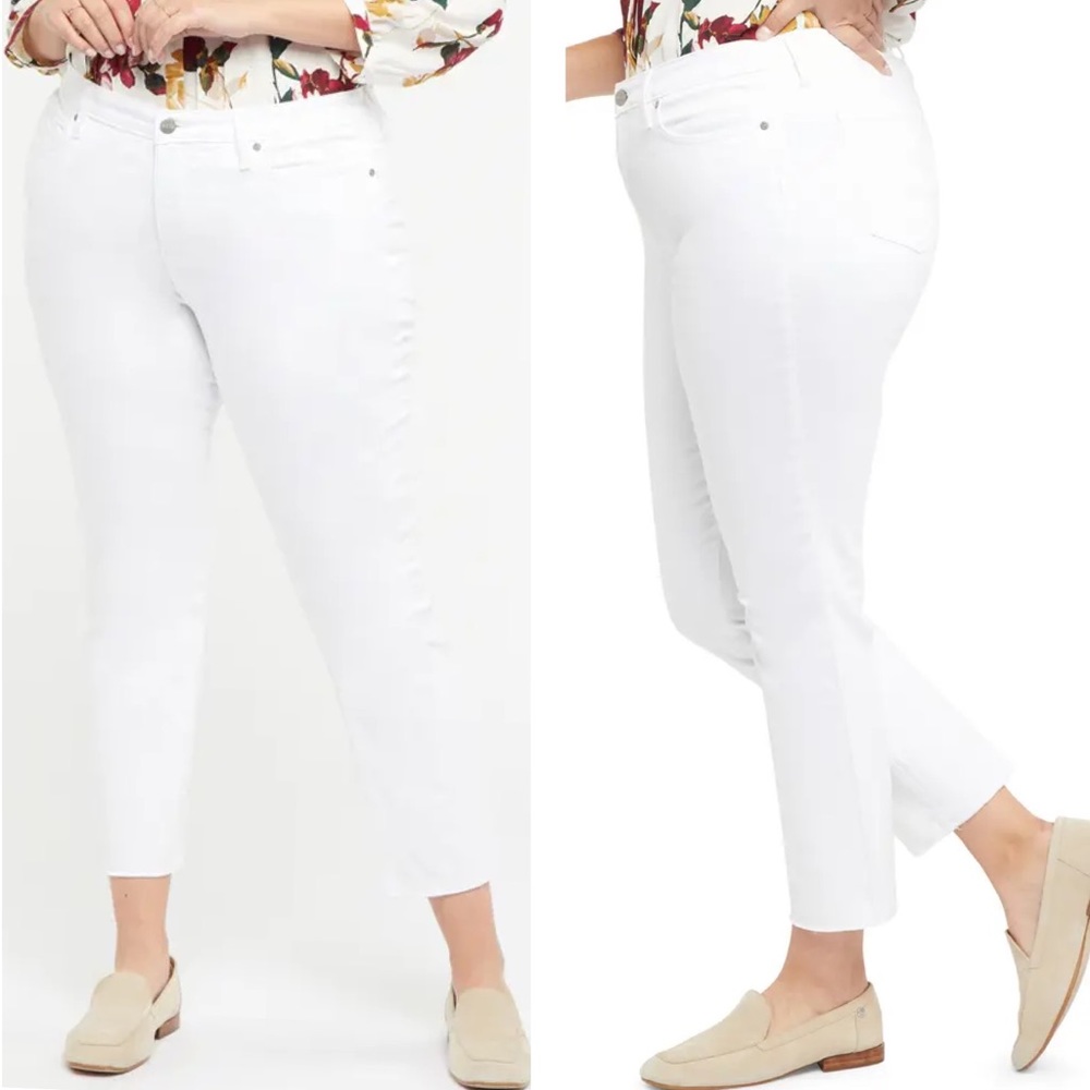 77. PLUS NYDJ Sheri Slim‎ NWT Lift Tuck Raw Hem White Ankle Pants Size 22W & 24W